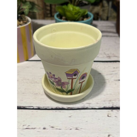Hand-Painted Ceramic Flower Pot With Saucer - Picture 7 of 11